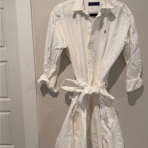 Ralph Lauren White Shirt Dress with Tie